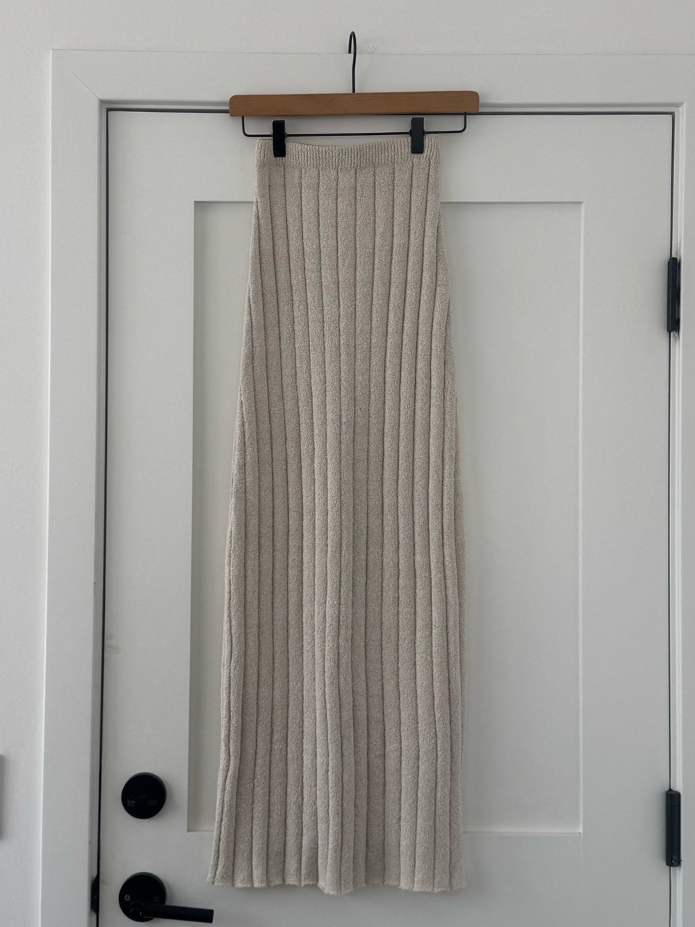 DISSH Neutral Ribbed Knit Maxi Skirt in Light Beige